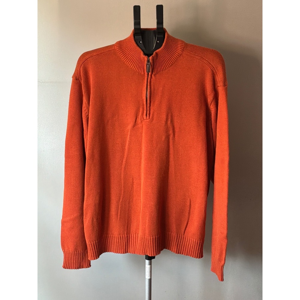 Saddlebred Men's XL Orange Quarter Zip Sweater Cotton Blend Fall 2013 Preppy